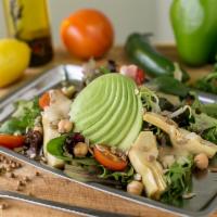 Zuzu's Salad · Spring Mix, Avocado, Cherry Tomatoes, Artichoke, Chickpeas, Roasted Sunflower Seeds, Italian...