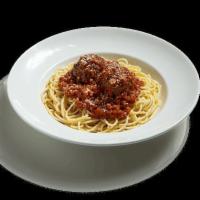 Spaghetti and Meatball Pasta · Homemade meatball with marinara sauce.