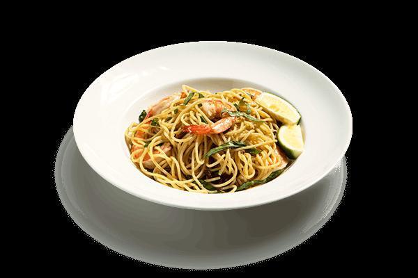 Aglio Olio Shrimp Pasta · Shrimp, basil, sun-dried tomatoes sautéed in garlic and olive oil and tossed in pasta.
