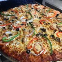 Garden Special Pizza · Tomatoes, black olives, mushrooms, onions, red and green bell pepper.