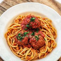 SPAGHETTI ＆ MEATBALLS · whole wheat spaghetti ＆ meatballs with marinara