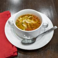 S2. Chicken Tortilla Soup · Soup made with fried corn tortilla and seasoned tomato broth. 