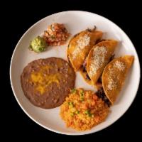 Tacos la Costa Combo · 3 pieces of tacos with your choice of steak, grilled chicken, fish, or shrimp. Topped with q...
