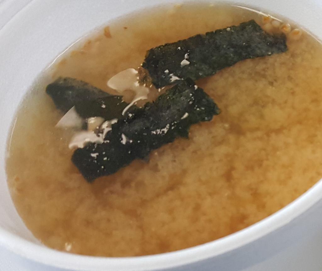 Miso Soup · Soybean paste, dried bonito fish stock, Wakame, tofu shirataki.