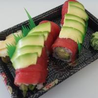 *Red Dragon Roll · (raw)
Imitation Crab, Avocado, Cucumber, topped with *Tuna