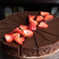Dark Chocolate Torte · Gluten free, dark chocolate torte with strawberries