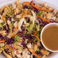 Asian Chicken Salad · Tender shredded Napa cabbage , shredded carrots , red cabbage , cilantro , black and white s...
