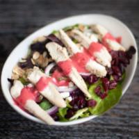 Chicken Cranberry Salad · Fresh lettuce, grilled & chilled chicken, feta cheese, cranberries, almonds, sliced red onio...