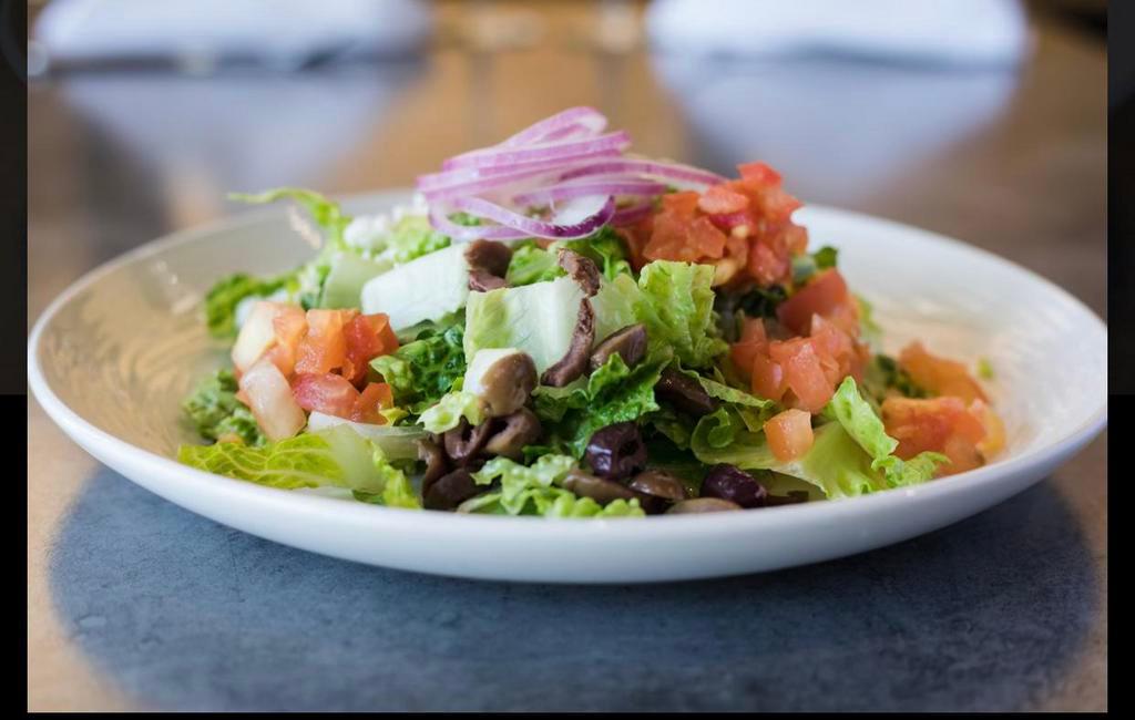 Mediterranean Salad Lunch · Crisp romaine lettuce, tomatoes, cucumber, red onions, feta cheese, and kalamata olives tossed in our homemade balsamic vinaigrette. Add salmon, shrimp or chicken for an addtional charge.