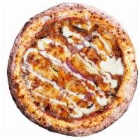 Smokin' Hot Large Pizza · BBQ base, mozzarella, cheddar, chicken, bacon, caramelized onion, drizzle. Drizzled with mik...