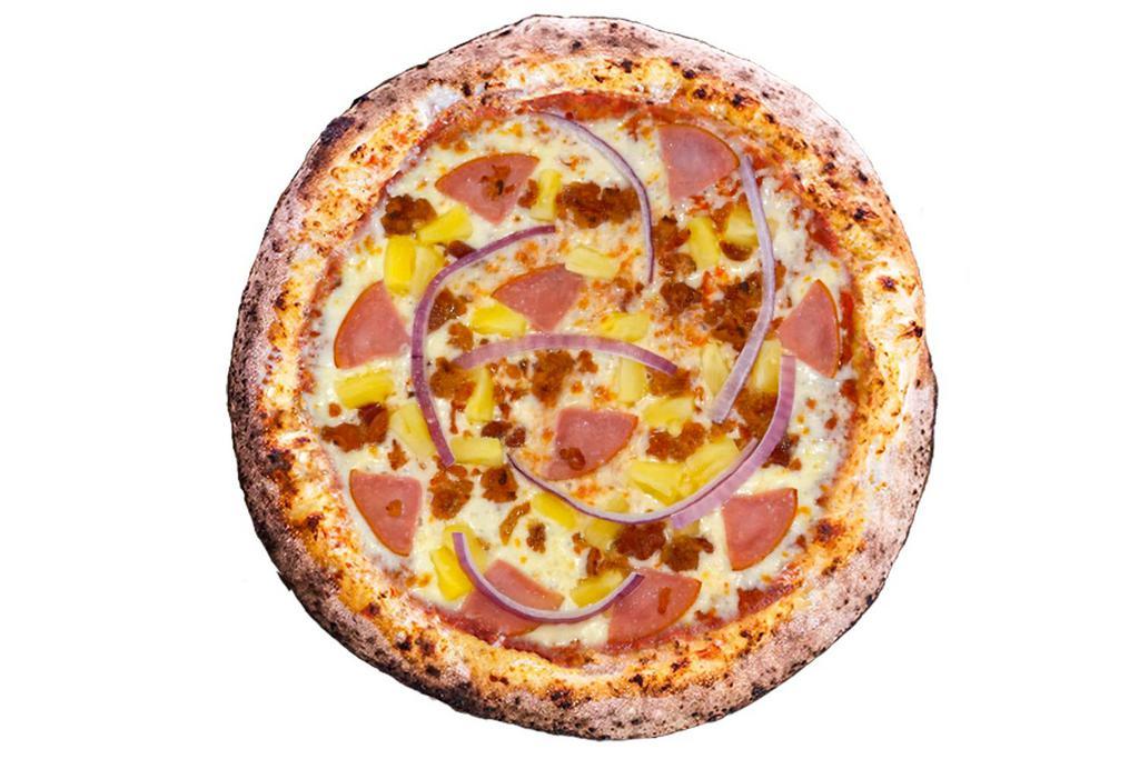Big Kahuna Large Pizza Combo · Red sauce, mozzarella, Canadian bacon, bacon, pineapple, red onion. With fountain drink.