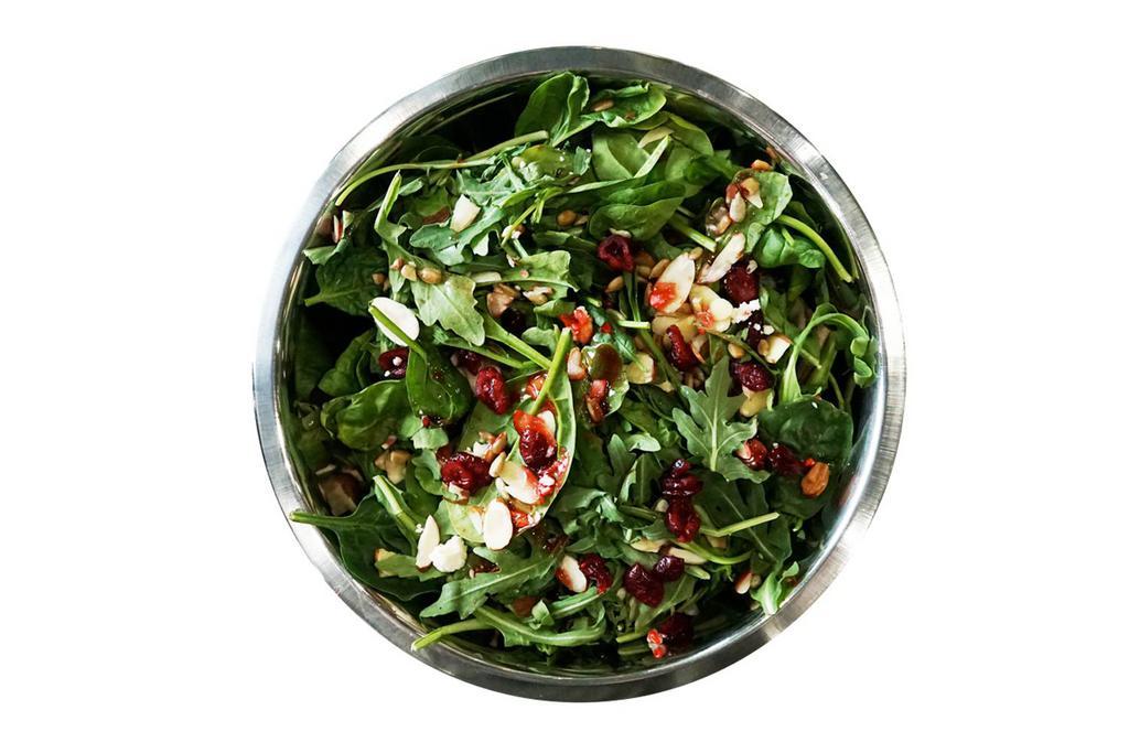 Health Nut Combo · Spring mix, fresh spinach, cranberries, sunflower seeds, sliced almonds, feta, fat free raspberry vinaigrette. With fountain drink.