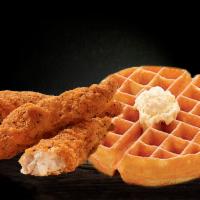 Chicken Strips & Waffle · 3 Chicken strips tender with a Belgian Waffle (7
