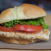Grilled Chicken Sandwich · Large antibiotic free chicken breast, includes lettuce and tomato