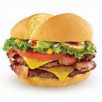 Double Bacon Burger · 4 pieces of bacon and American cheese topped our way.
