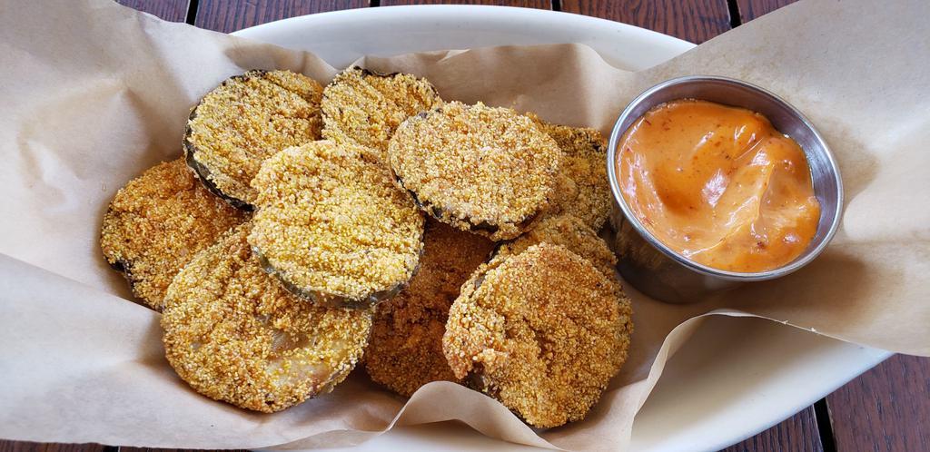 Fried Pickles · Crinkle Cut McClure's Pickles, Cornmeal Batter, Chipotle Aioli