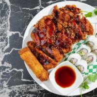 Chicken Katsu Combo (B) · Chicken katsu, 3pcs CrabRangoon, and a California roll. Served with steamed rice.