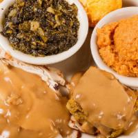 Oven-Baked Turkey · Piled high with old-fashioned gravy and stuffing. Served with cranberry sauce, greens, yams ...