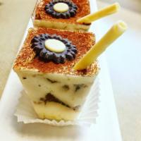 Tiramisu Cake · Mascarpone cheese, liquor and Bavarian cream.