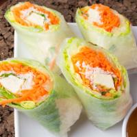 Fresh Salad Rolls · Fresh iceberg, carrot, cilantro wrapped with rice paper served with peanut sauce. Tofu or sh...