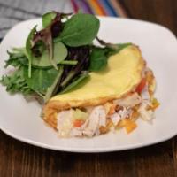 7. Turkey, Swiss Cheese and Spicy Pickled Vegetable Omelette · Comes with blue corn tortillas and salad.