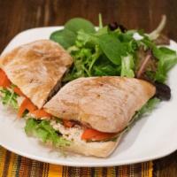 5. Great Tuna Caper Sandwich · Kalamata tapenade, tuna, capers, lime, arugula, Dijon and pickled fennel on ciabatta. Served...