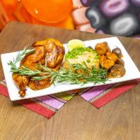 1/2 Rosemary Roast  chicken ·  rice, carrots and potatoes ( purple & fingerling)