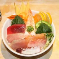 Chirashi Rice Bowl · Served with miso soup. Vegetarian.