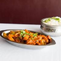 Chicken Chili Specailty(halal) · Boneless chicken pieces simmered in tomato sauce with seasoned bell pepper and shredded onio...