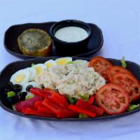 Albacore Tuna Salad · Tuna Salad (albacore tuna, celery, fine-diced red onion, mayo), hard-boiled egg, romaine, to...