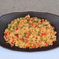 Vegetable Fried Rice · Stir-fried with rice: carrot & tender pea, onion, red bell pepper. Vegetarian.