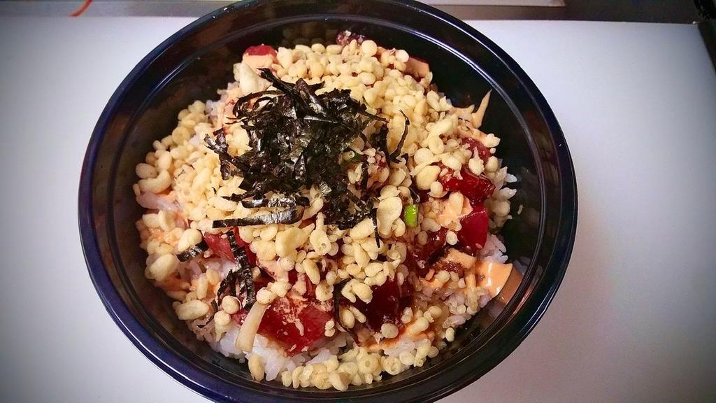 Pop-Pop Special Bowl · Poke or spicy ahi ,special sauce and tempura flakes.