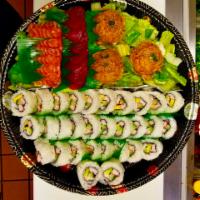 Catering 3 · California roll,Spicy ahi ,Ahi and Salmon Sashimi 