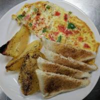 Veggie Omelette Breakfast · 3 egg omelette, your choice of veggies,  served with home fries and toast.