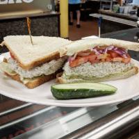 Chicken Salad Sandwich · Served with half-sour pickle and choice of bread.