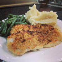 Baked Haddock Dinner · Fresh haddock that's delivered daily. Topped with our delicious, home made buttery breadcrum...