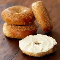 Bagel Cream Cheese · Boiled and baked round bread roll.