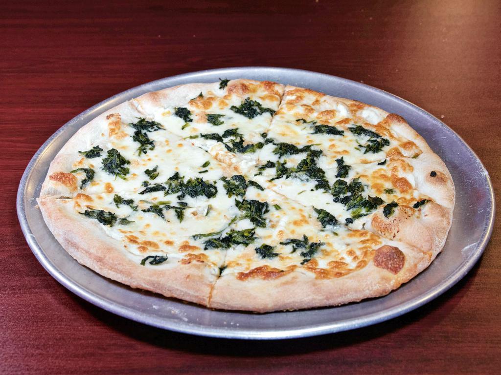 White Pizza  · Fresh garlic, spinach and ricotta.