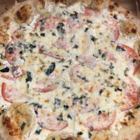 White Pizza Grande · Mozzarella cheese, ricotta cheese and garlic.