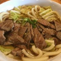 Beef Tri Tip Udon Noodle Soup · Savory broth with thick wheat noodles.