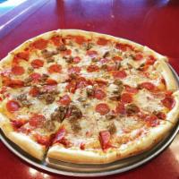 Meat Lovers Stuffed Pizza · Pepperoni, ham, sausage and cheese.