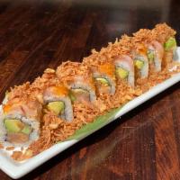 K-5 Roll · Spicy albacore, cucumber, and avocado roll topped with spicy seared albacore served with cri...