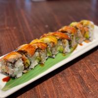 Dragon Roll · California roll topped with eel and avocado and served with eel sauce.