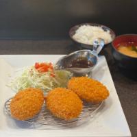 Potato Croquette Lunch · Deep-fried mashed potato in panko breading served with tonkatsu sauce.
