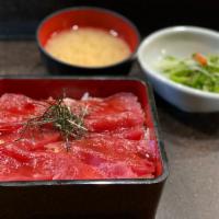 Tekka Don Lunch · Sliced marinated bigeye tuna sashimi in special soy sauce served over a bed of sushi rice.