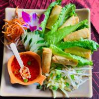 Vegetarian Spring Rolls · Long Rice, Cabbage & Carrots with Sweet Chili Sauce