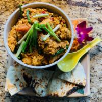 Tikka Masala Vegetarian Pot · Fried Rice with Curry, Mixed Vegetables and served with Grilled Naan Bread