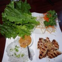 Vietnamese Lettuce Cups · Grilled chicken tenders, fresh herbs & peanut sauce