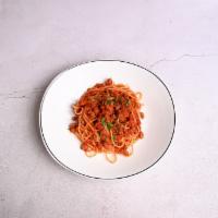 Spaghetti Meat Sauce · Our freshly-ground beef and pork simmered with garlic, tomatoes and herbs.