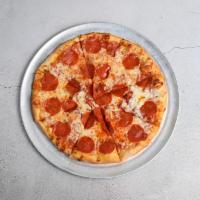 Pepperoni Pizza · Traditional Naples-style thin crust pizza with mozzarella and pepperoni.